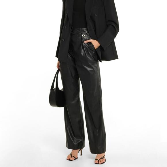Jonathan Simkhai Tara Black Faux Leather Pants 8 NEW Pleated High Rise Wide Leg - Picture 1 of 6